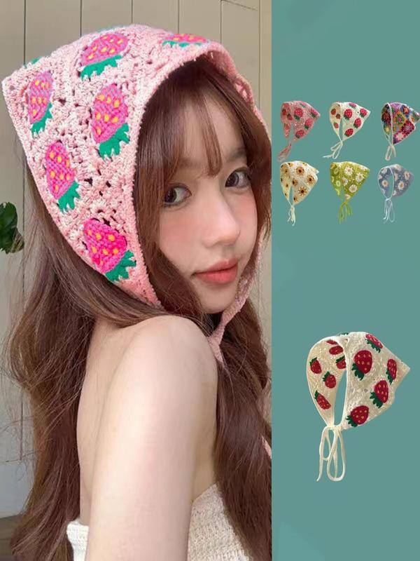 Cute Cartoon Strawberry Pattern Lace Up Hair Band, Fashionable Hair Accessories for Women & Girls, Minimalist Headwear Suitable for Thick Hair