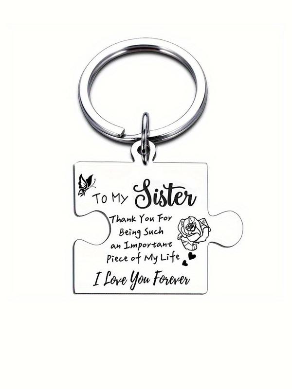 Stainless Steel Puzzle Shaped Keychain, To My Sister Letters Engraved Keychain, Fashion Accessories for Women & Men, Gift for Sister