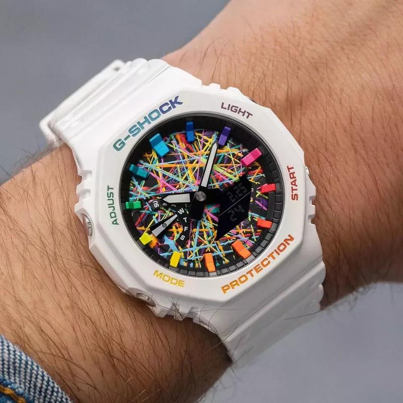 G-SHOCK GA2100 CasiOak White Freak Rainbow Quartz Digital Men's Watch