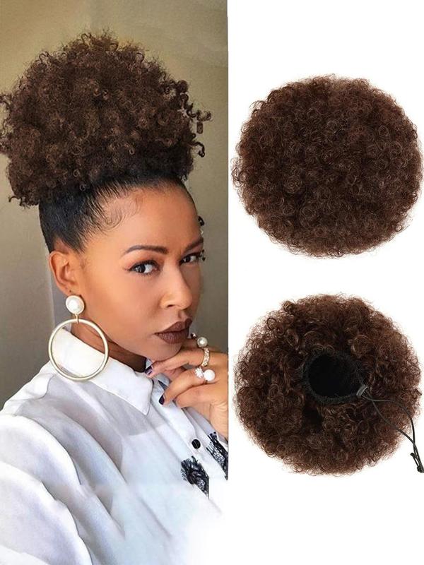 8inch Coily Hair Bun Ponytail Extension, 2024 Natural Fluffy Hair Buns with Hair Clips & Drawstring Design, Summer Easy Glueless Wearing Hair Extensions for Daily & Party Hairstyle Hair Accessories