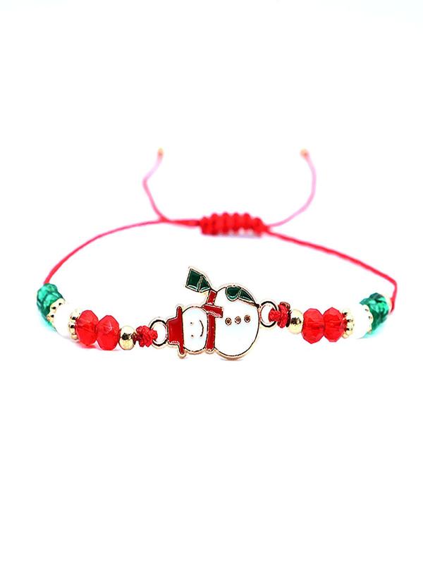 Christmas Themed Drawstring Bracelets, Cute Reindeer & Snowman & Christmas Tree Charm Bracelets, Fashionable Jewelry for Women & Men