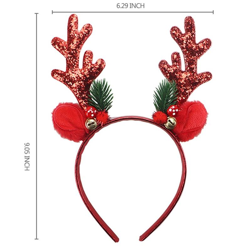 Christmas Headbands,Reindeer Antlers Headband,Red Glitter Elk Antlers Hair Bands,Christmas Hair Accessories for women Girls, Party and Cosplay Head Bands