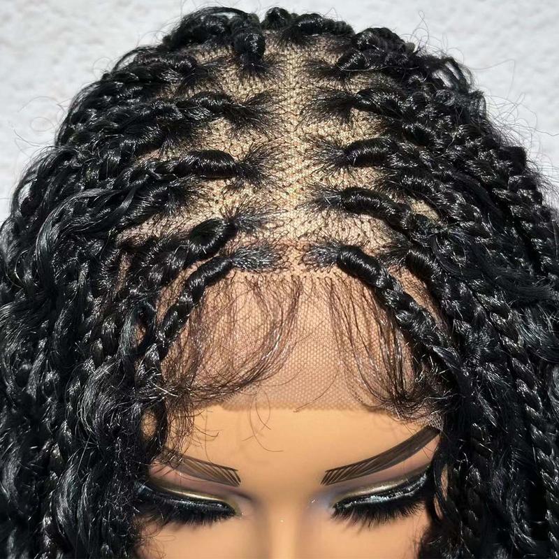 Wiggins 36 Inch Box Braided Wigs Full Lace Front Wig Synthetic Long Braided Wig Synthetic Braided Wigs With Boho Curly Ends