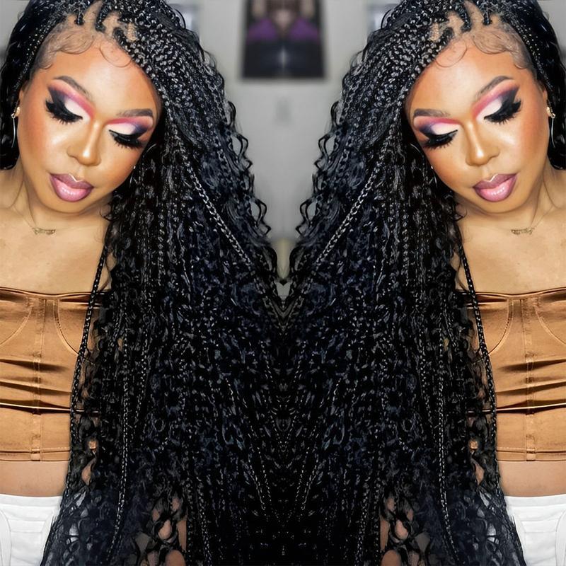 Wiggins 36 Inch Box Braided Wigs Full Lace Front Wig Synthetic Long Braided Wig Synthetic Braided Wigs With Boho Curly Ends