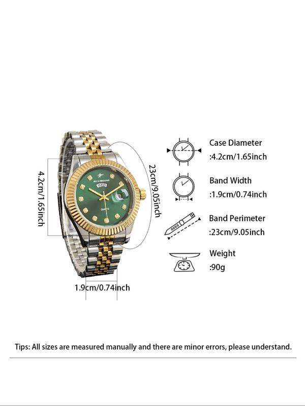 Men's Business Fashion Rhinestone Decorated Analog Quartz Watch, Calendrier Watch for Party, Daily Clothing Decor, Exquisite Watch for Men for Birthday Gift with Box Gift