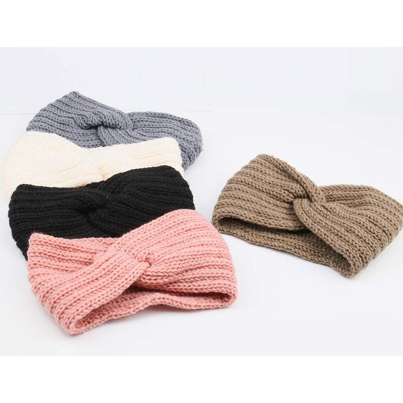 Knit Wide Headband for Winter 5 count Women Ear Warmers Truban Headbands Thick headbands for Women Girls, Black Gray White Pink Brown