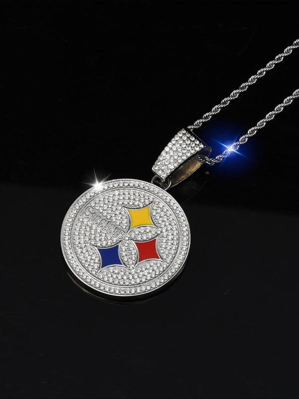 Colorblock Rhinestone Decorated Round Shaped Pendant Necklace, Fashionable Jewelry for Party, Daily Clothing Decor, Trendy All-match & Exquisite Jewelry for Birthday Gift