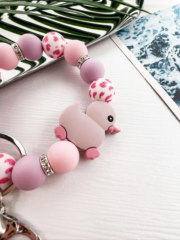 Cute Duck Decor Beaded Keychain, Tassel Decor Duck Pattern Wristlet Keychain, Fashion Accessories for Women & Men, Trendy All-match & Exquisite Keychain for Gift