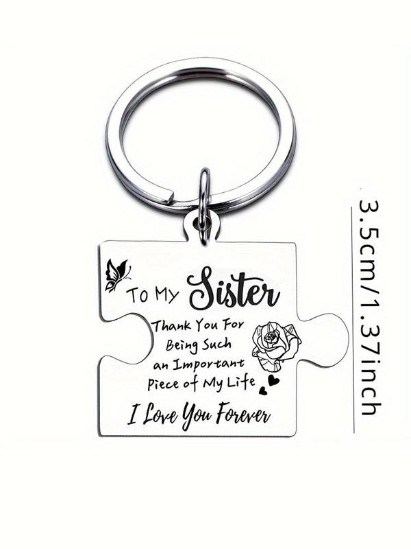 Stainless Steel Puzzle Shaped Keychain, To My Sister Letters Engraved Keychain, Fashion Accessories for Women & Men, Gift for Sister