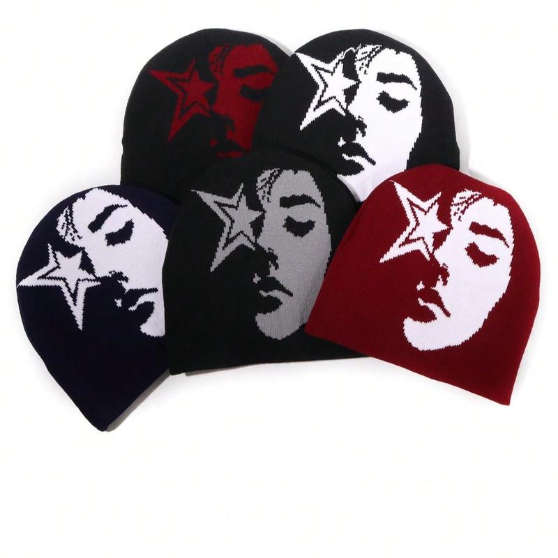 Unisex New Cross-Border Fashionable Jacquard Knitted Hat With Face Pattern, Trendy And Warm Winter Hat Beanies Beanie