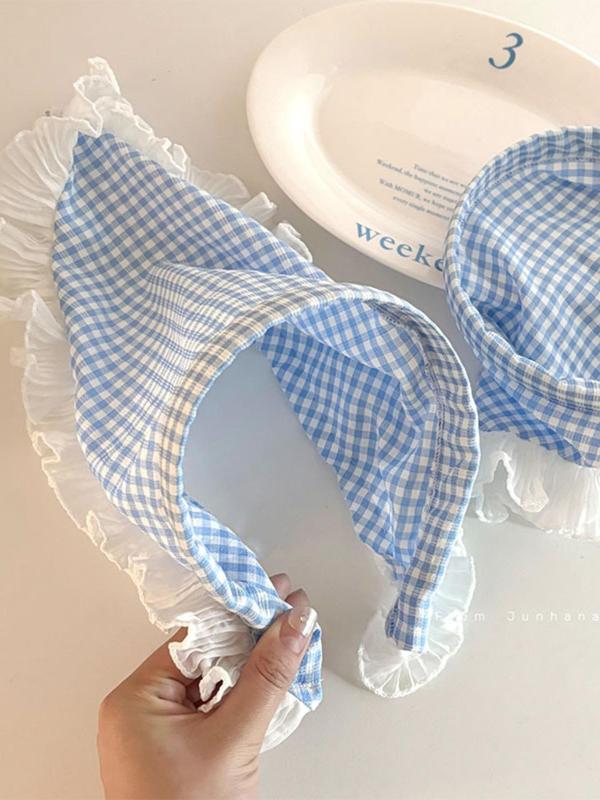 Women's Cute Plaid Pattern Ruffle Trim Headband, Fashionable Hair Accessories for Women & Girls, Elegant All-match Fashion Accessories for Daily Wear