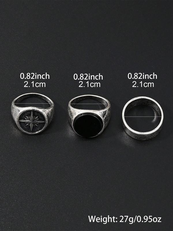 3pcs Men's Simple Style Fashionable Star Decor Ring, Casual Trendy Vintage Round Shaped Ring, Men's Daily Wear Classic Accessories