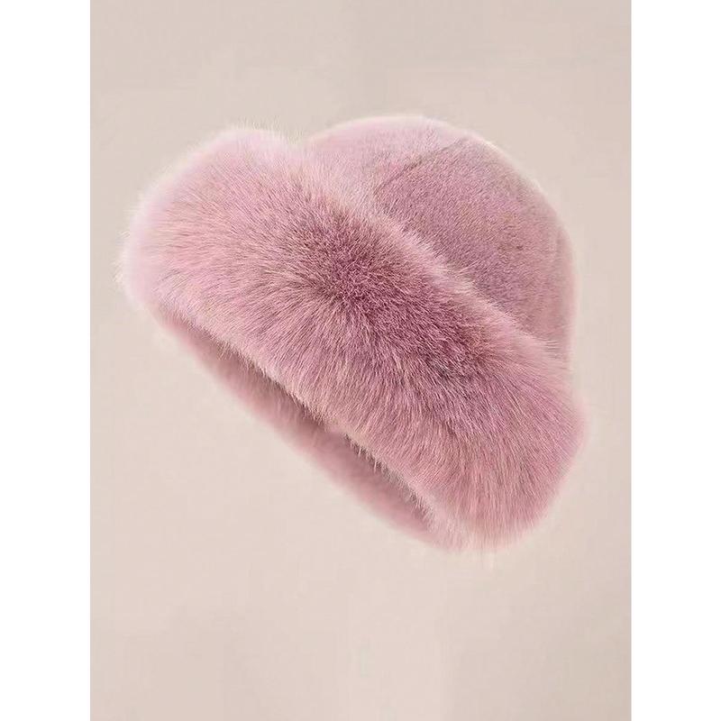 1pc Women Winter Furry Hat, European & Korean Style Warm Headwear, Solid Color Cute & Versatile, Thicker Design