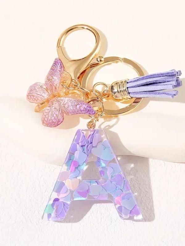 Initials Letter Design Keychain, Cute Butterfly & Tassel Decor Keychain for Car Key, Fashion Accessories for Women & Girls, Trendy All-match & Exquisite Keychain for Birthday Gift