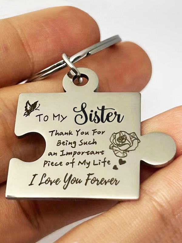 Stainless Steel Puzzle Shaped Keychain, To My Sister Letters Engraved Keychain, Fashion Accessories for Women & Men, Gift for Sister