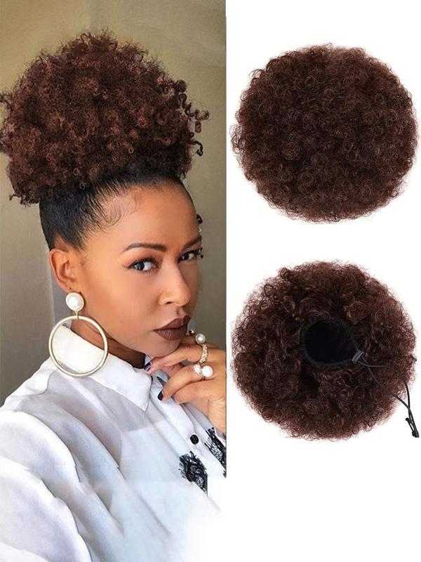 8inch Coily Hair Bun Ponytail Extension, 2024 Natural Fluffy Hair Buns with Hair Clips & Drawstring Design, Summer Easy Glueless Wearing Hair Extensions for Daily & Party Hairstyle Hair Accessories