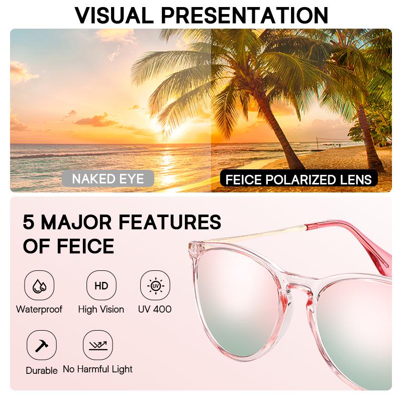 [2 pairs] FEICE women's polarized sunglasses, popular fashion large square frame, retro mirror protective lenses, pink polarized full frame sunglasses