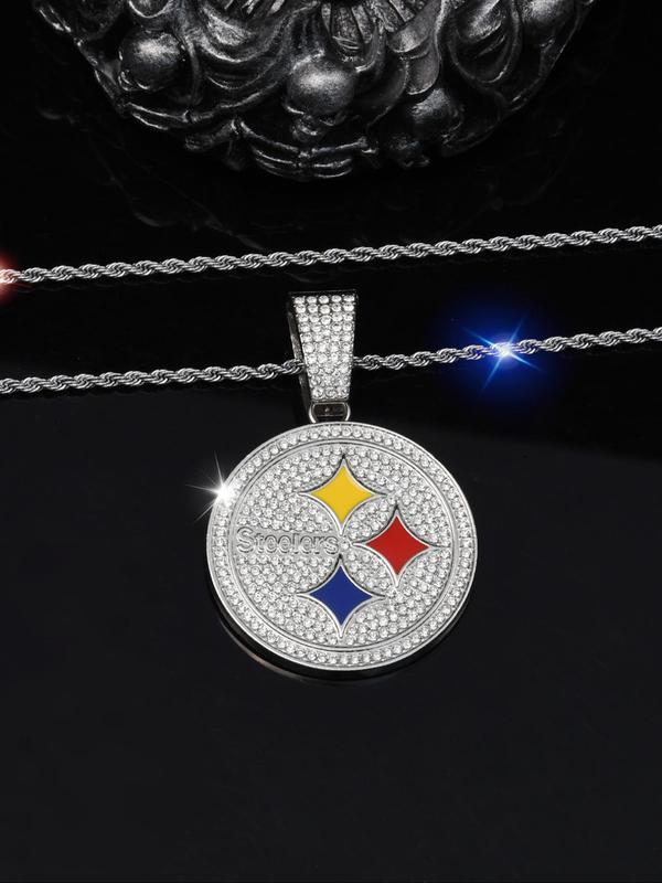 Colorblock Rhinestone Decorated Round Shaped Pendant Necklace, Fashionable Jewelry for Party, Daily Clothing Decor, Trendy All-match & Exquisite Jewelry for Birthday Gift