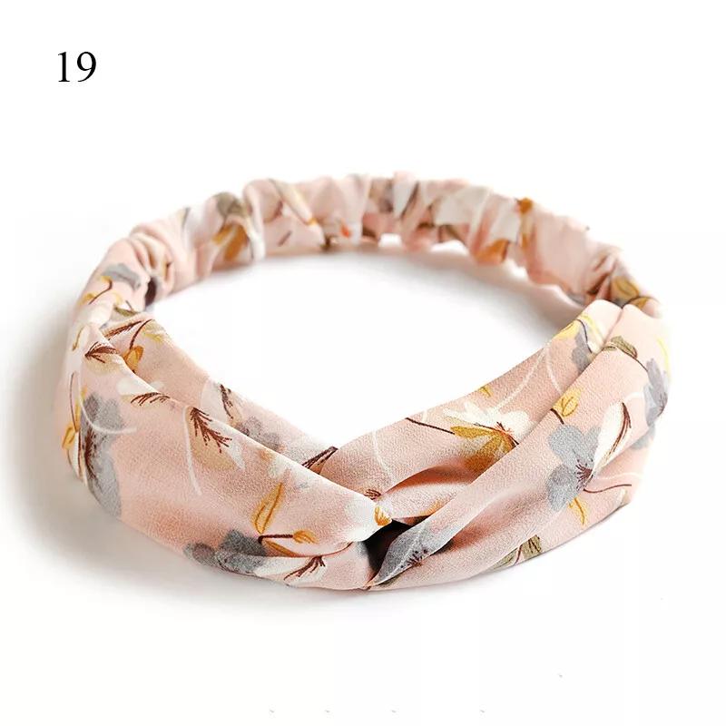 Flower Print Elastic Headband Hairband Cross Turban Bandanas Women Headbands with Twist Knot Boho Head Wrap Elastic