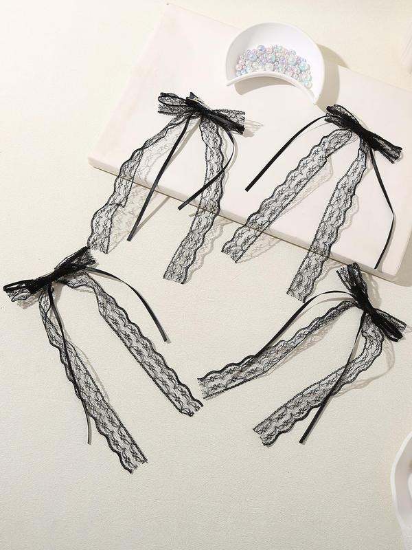 Women's Elegant Contrast Lace Bowknot Design Hair Clips, Cute Trendy Hair Clips, Fashionable Hair Accessories for Women & Girls