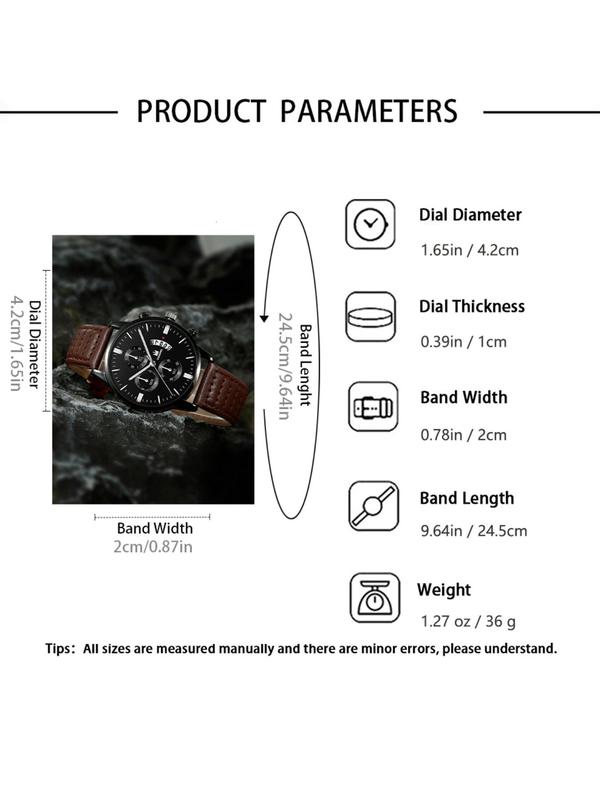 Men's Fashion Trendy Simple Watch Set, Round Dial Quartz Watch & Animal Decor Matching Bracelet Kit, Retro Wristwatch Set As Gift, without Box, Fall Outfits, Earthtone Fall Freshness Gift