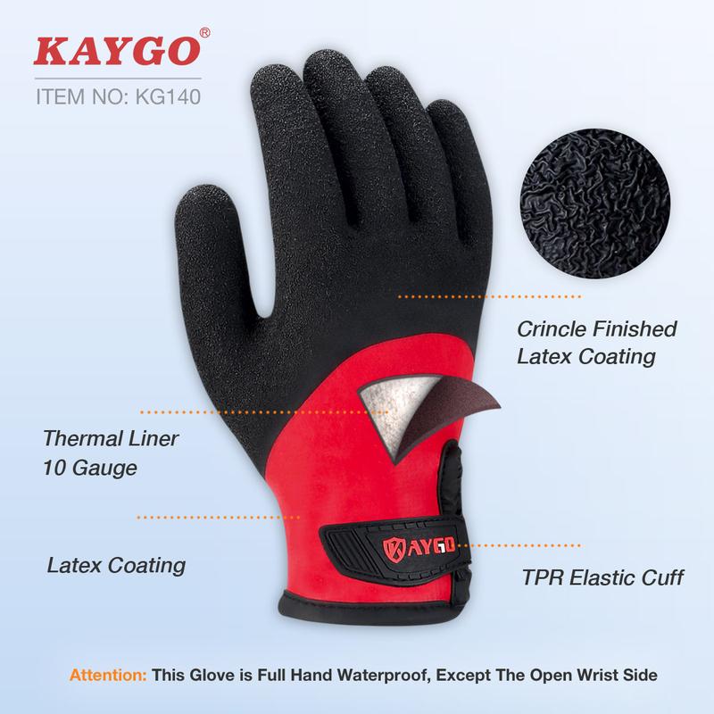 Outdoor Activity Waterproof Thermal Gloves. KAYGO Winter Waterproof Thermal Work Gloves for Men and Women, Full Hand Latex Coated, Acrylic Insulated Liner for Freezer Cold Weather, Fine Crinkle Grip,KG140W