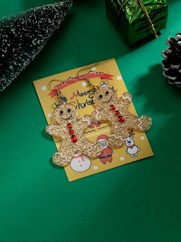 Cute Cartoon Gingerbread Man Design Dangle Earrings, Fashionable Jewelry for Women & Men, Trendy All-match & Exquisite Jewelry for Birthday Gift