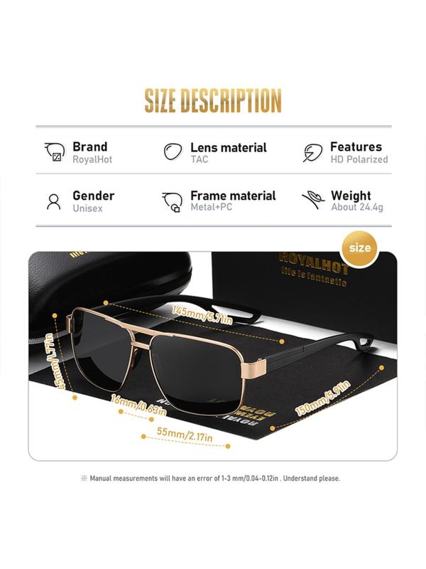 Unisex Vintage Simple Double Beam Sunglasses (1 Pair), Square Frame Sunglasses, Retro Outdoor Sports Sunglasses, Fashion Eyewear for Men & Women, Travel Accessories for Trip & Driving, with Glasses Cloth & Storage Bag & Case