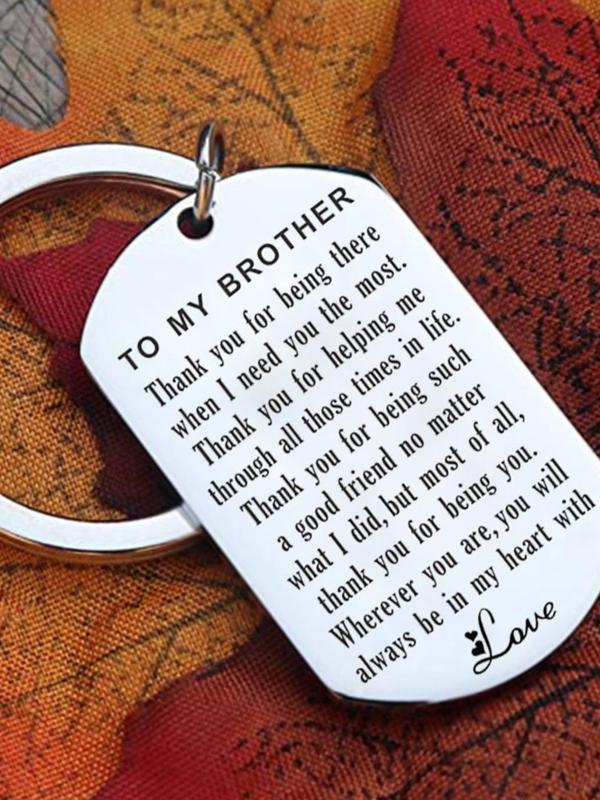 Stainless Steel Keychain, Letter Pattern Keychain for Brother, Inspirational Family Gifts, Sweet 16th 18th Birthday Graduation Gift for Teen Boys