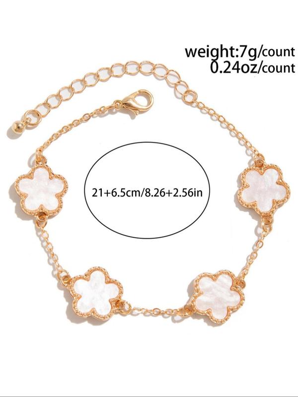 Five-leaf Flower Design Link Bracelet, Fashion Jewelry for Party, Daily Clothing Decor, Trendy All-match & Exquisite Jewelry for Birthday Gift