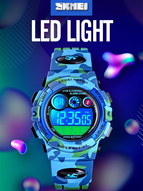 Fashion Camo Pattern Digital Watch with Date & Week & Led Display, Casual Sporty Digital Watch with Luminous Dial & Alarm Function, Waterproof Watch for Men with Box