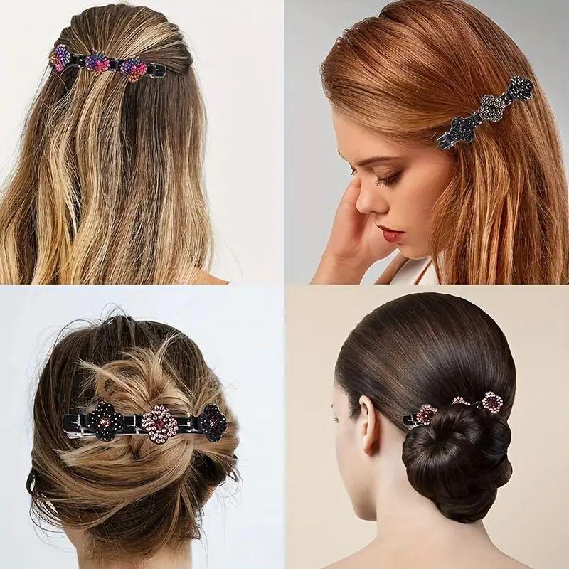 Rhinestone Decorated Hair Clips (8 Counts set), Fashionable Hair Accessories For Women & Girls, Heatless Styling Tools For Daily Use