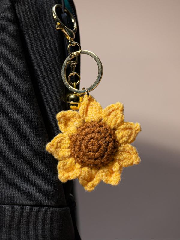 Cute Sunflower & Orange Design Keychain, Handmade Knitted Keychain for Women & Men, Fashion Accessories for Bag, Car Key, Backpack Decoration