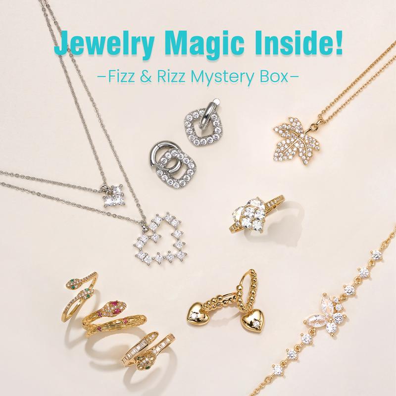 Fizz & Rizz Jewelry Mystery Box With Random Diamonds, Gems, Rings Necklaces, Earrings, Bracelets - Perfect for Birthdays, Weddings, Friends and Party Gifts - Luxury Jewelry Mystery Box with Bath Bomb Reveal