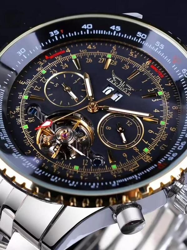 Men's Street Trend Mechanical Watch, Fashionable Round Dial Watch with Date Display Function, Trendy Watch for Daily Life with Box