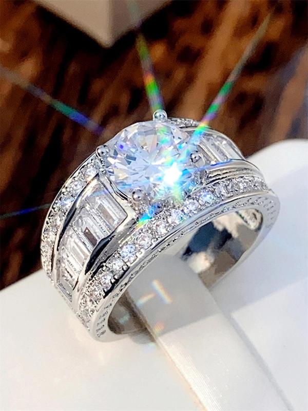 Women's Elegant Rhinestone Decor Wedding Ring, Trendy Exquisite Engagement Ring, Chic Luxury Jewelry As Gift for Girlfriend