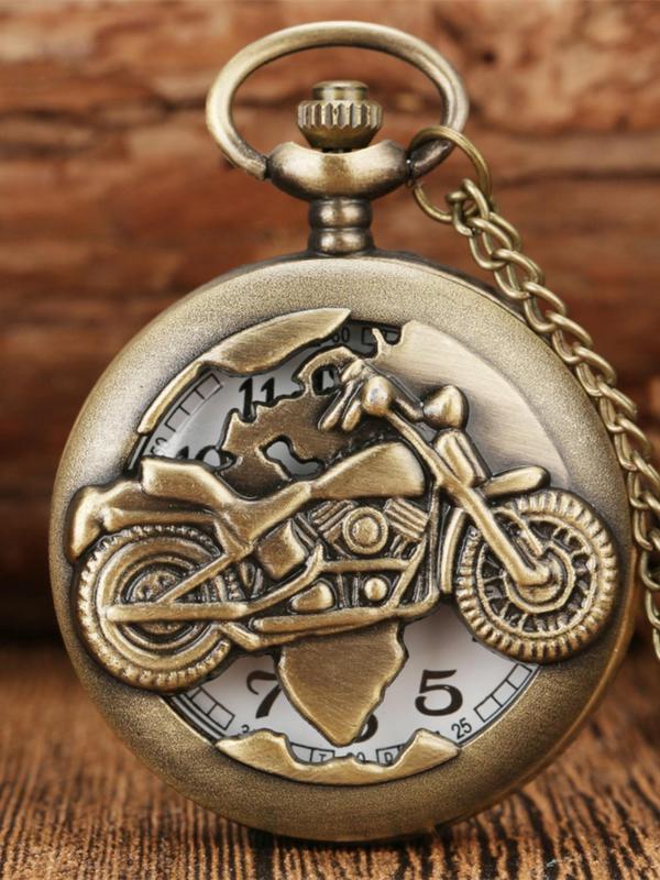 Men's Vintage Motorcycle Design Quartz Pocket Watch, Basic Gift for Boyfriend & Family Holiday Birthday, Trendy Versatile Party Watch for Daily Use, Gift for Boyfriend