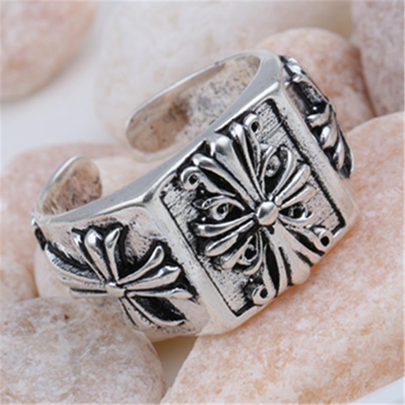 Retro personality cross domineering open adjustable titanium steel ring