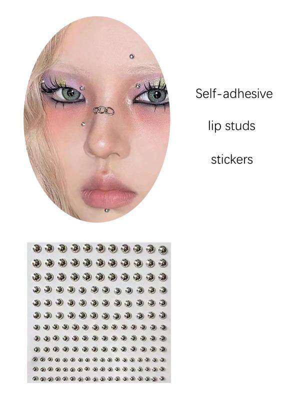 Face Steel Ball Lip Stud Sticker, Fake Nose Stud Eyebrow Stud, Non Piercing Belly Button Sticker, Music Festival Y2k Makeup Patches for Women Men