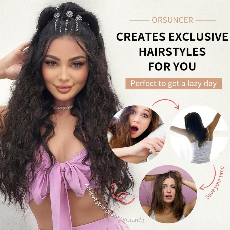 Hair Extension Claw Ponytail Long Wavy Ponytail Extension Black Brown 30 Inch Curly Clip Ponytail in Hair Extensions For Women Fluffy Natural Looking Synthetic Hairpiece for Daily Use Easy To Go ORSUNCER HAIR