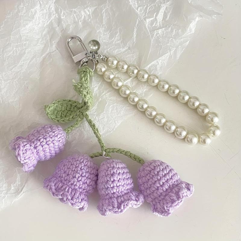 Crochet Lily Of The Valley Flower String Keychain, 1 Count Boho Style Hanging Pendant for Home Room Deocr, Perfect Birthday Gift, Party Favor