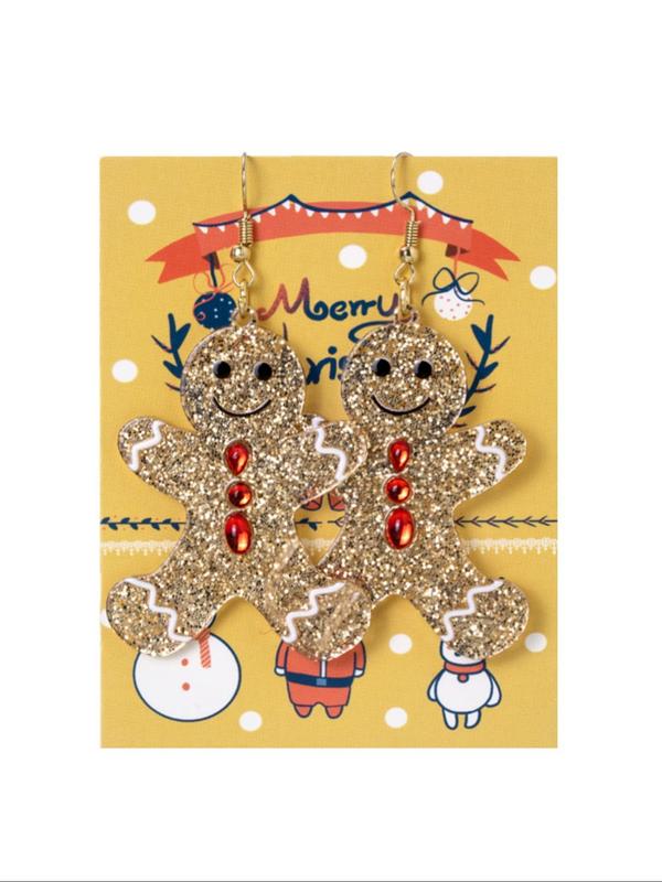 Cute Cartoon Gingerbread Man Design Dangle Earrings, Fashionable Jewelry for Women & Men, Trendy All-match & Exquisite Jewelry for Birthday Gift