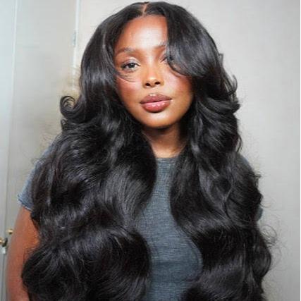 Amanda Hair Glueless Loose Wave Wigs with Curtain Bangs 6x4 Pre-cut Pre bleached Body wave wig 13x4 Lace Frontal Wig For Women