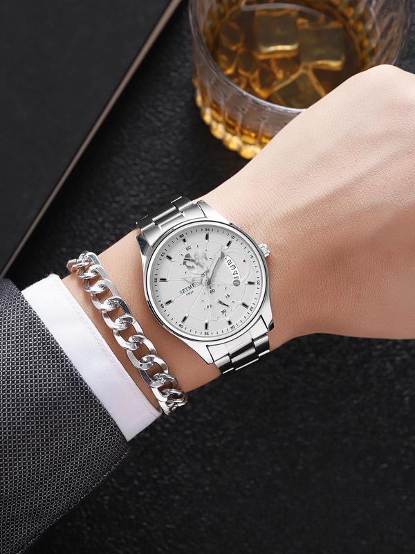 Men's Business Fashion Round Dial Analog Quartz Watch with Date Function, Fashion Watch for Party, Daily Decor, Trendy All-match & Exquisite Watch for Birthday Gift