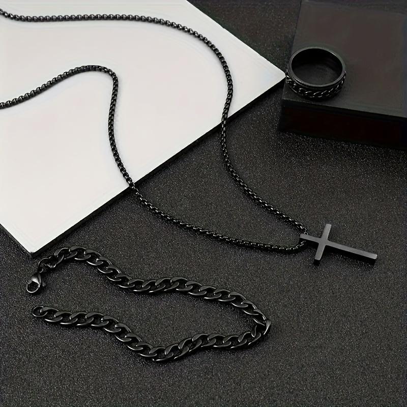 3sets men's fashion alloy cross pendant necklace + bracelet + ring set