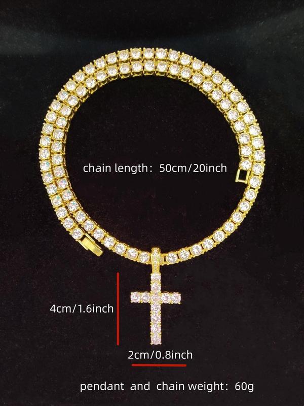 Y2k 2024 Hip Hop Luxury Rhinestone Cross Necklace, Unisex Cuban Link Chain Necklace, Spring Iced Out Jewelry, Streetwear Punk Accessories for Girlfriend Fall