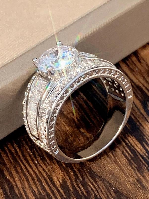 Women's Elegant Rhinestone Decor Wedding Ring, Trendy Exquisite Engagement Ring, Chic Luxury Jewelry As Gift for Girlfriend