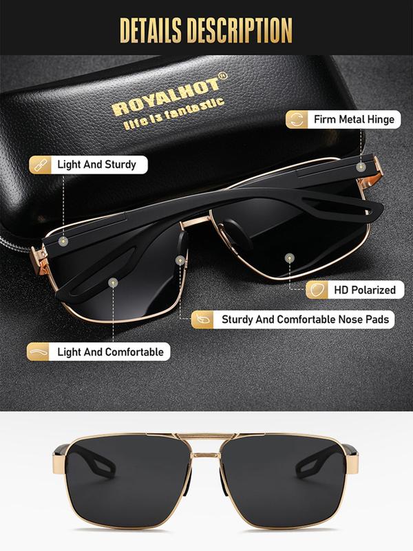 Unisex Vintage Simple Double Beam Sunglasses (1 Pair), Square Frame Sunglasses, Retro Outdoor Sports Sunglasses, Fashion Eyewear for Men & Women, Travel Accessories for Trip & Driving, with Glasses Cloth & Storage Bag & Case