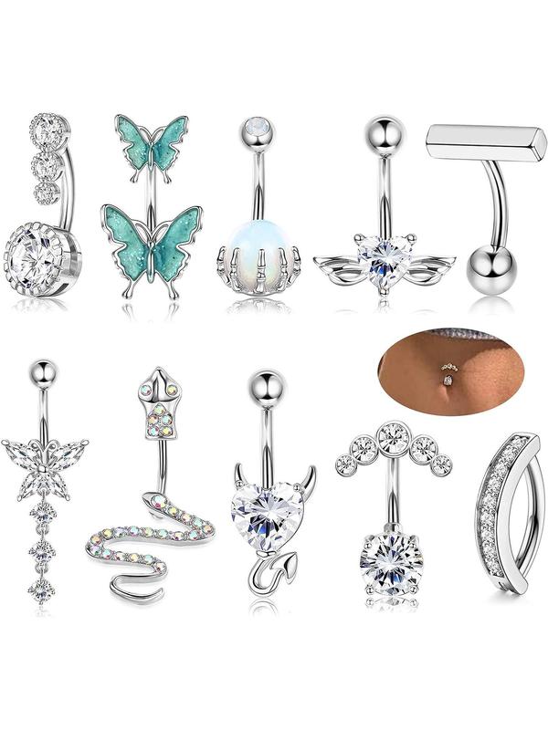 Women's Spring Luxury Rhinestone Butterfly & Snake Shape Belly Ring As Gift, 2024 New Style Body Piercing Body Jewelry Set, Classic Belly Button Rings Accessories for Daily Wear Back To School