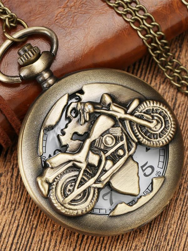 Men's Vintage Motorcycle Design Quartz Pocket Watch, Basic Gift for Boyfriend & Family Holiday Birthday, Trendy Versatile Party Watch for Daily Use, Gift for Boyfriend